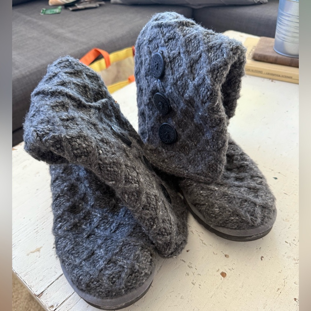 UGG Gray Knit Boots with Button Accents